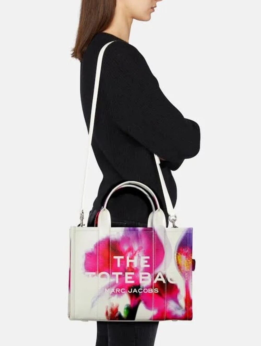 Marc Jacobs FUTURE FLORAL MEDIUM Leather Tote with Pink and Purple Floral Print - Picture 8 of 9